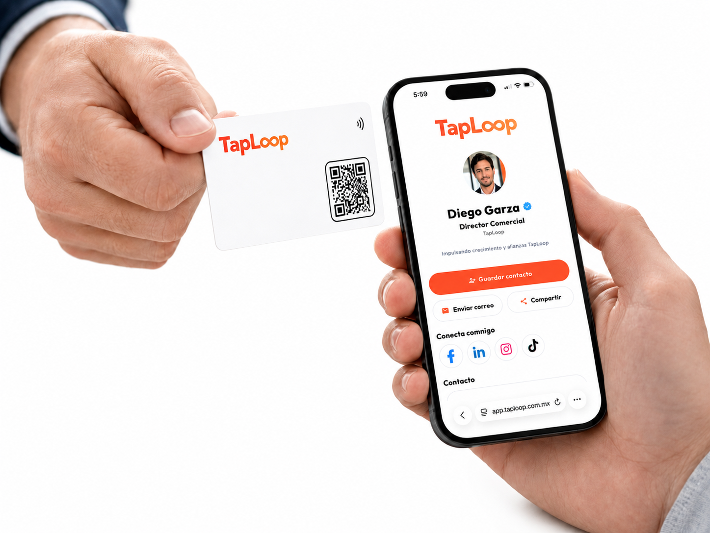 Tarjetas TapLoop en uso con perfil digital