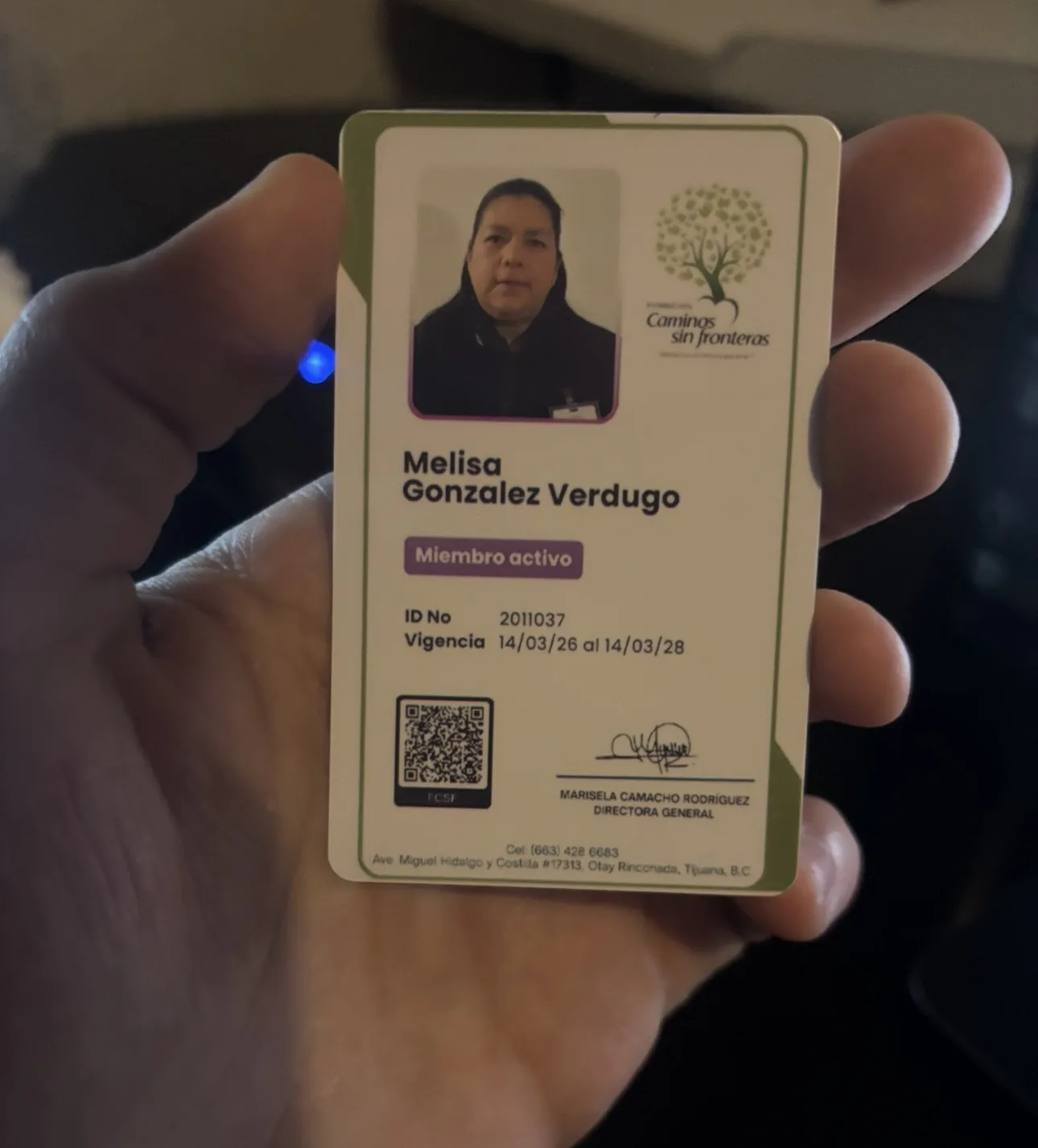 Credencial de membresía con QR Caminos Sin Fronteras